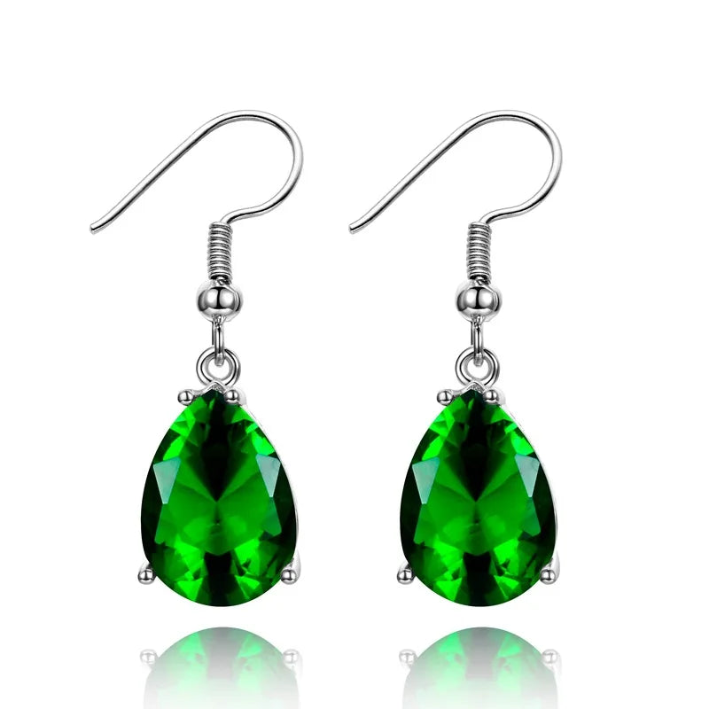 Women Girls Best Silver Colorful Jewelry Gift Genuine 925 Sterling Silver Drop Earrings Fashion Dangle Rhinestones Earrings