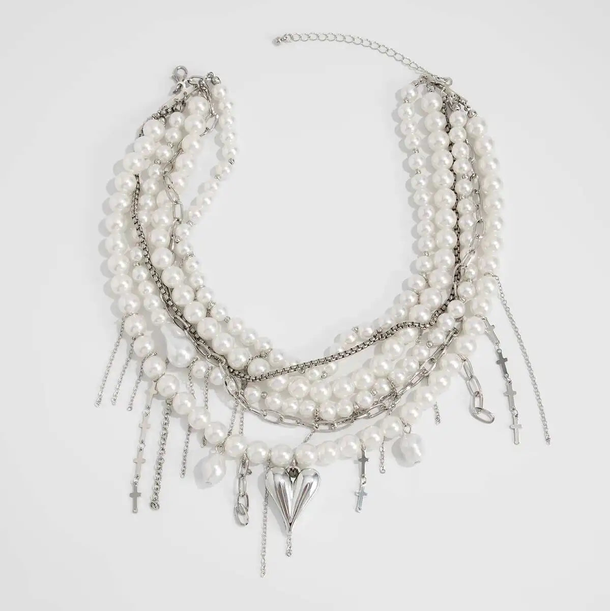 IngeSight.Z Exquisite Luxury Multilayer Imitation Pearl Tassel Choker Necklace Women New Heart Pendant Necklace Wedding Jewelry