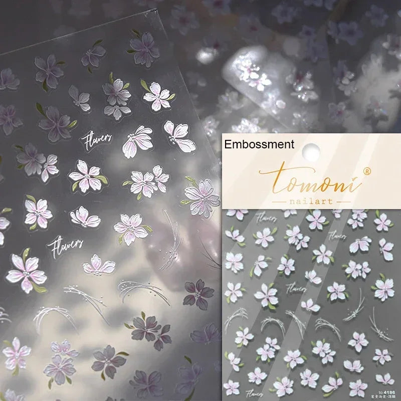 Yellow Autumn Osmanthus Flower Chrysanthemum Butterfly 5D Nail Art Sticker Chinese Character Vase Relief Adhesive Manicure Decal