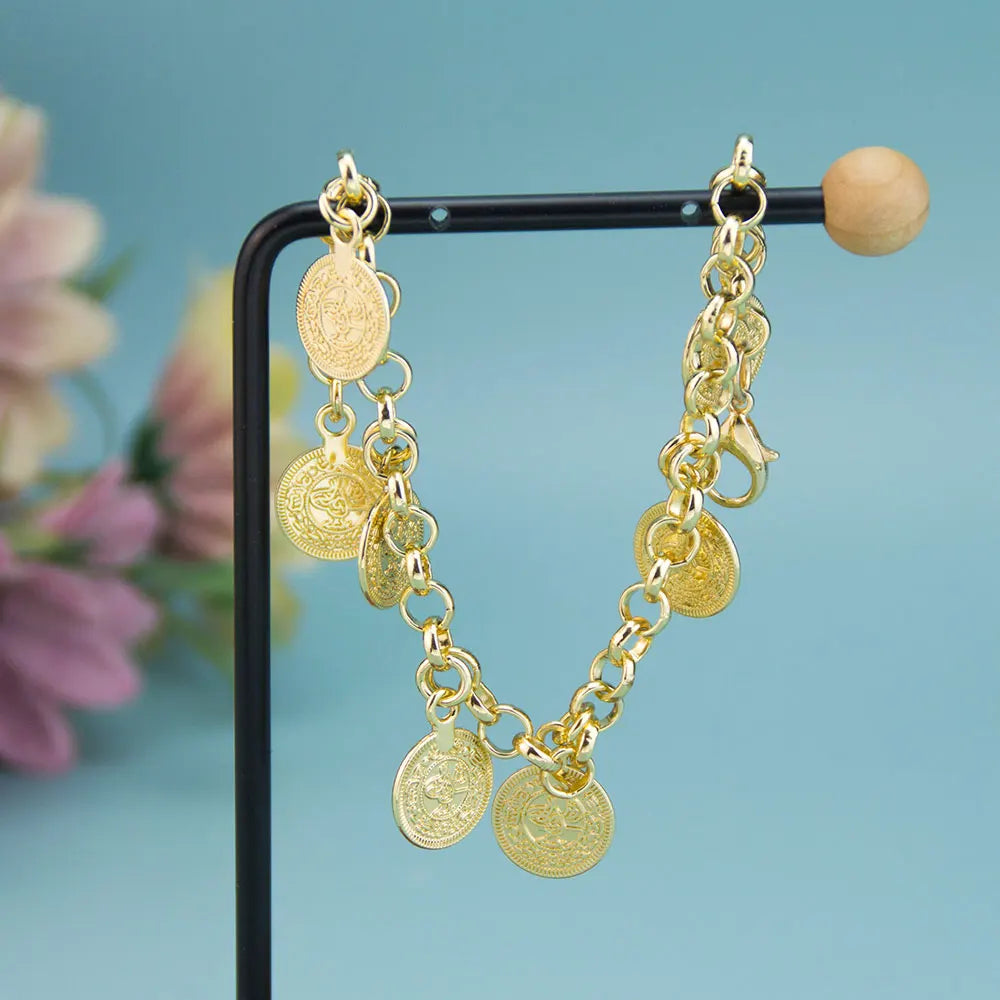 Neovisson Fashion Style Gold Color Coin Bracelet Chain Elegent Bridal Wedding Jewelry Ladies Favorite Gift Accessorie