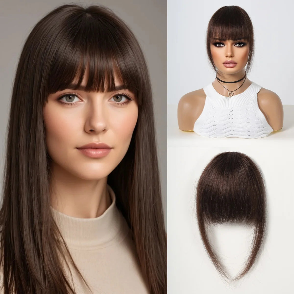 Clip in Bangs Hair Pieces Blonde Bangs Clip in Bangs Natural Color Fringe with Temple Real Human Hair for Women Easy Wear