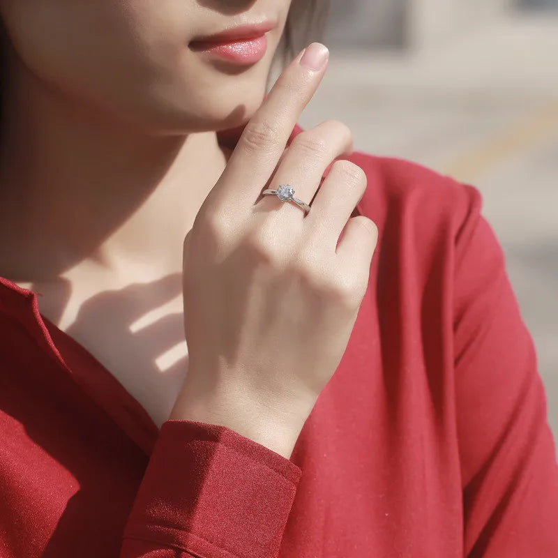 Luxury 925 Sterling Silver Classic Ring for Women Eight Hearts and Eight Arrows Zircon Gold Plated Six Claw Ring