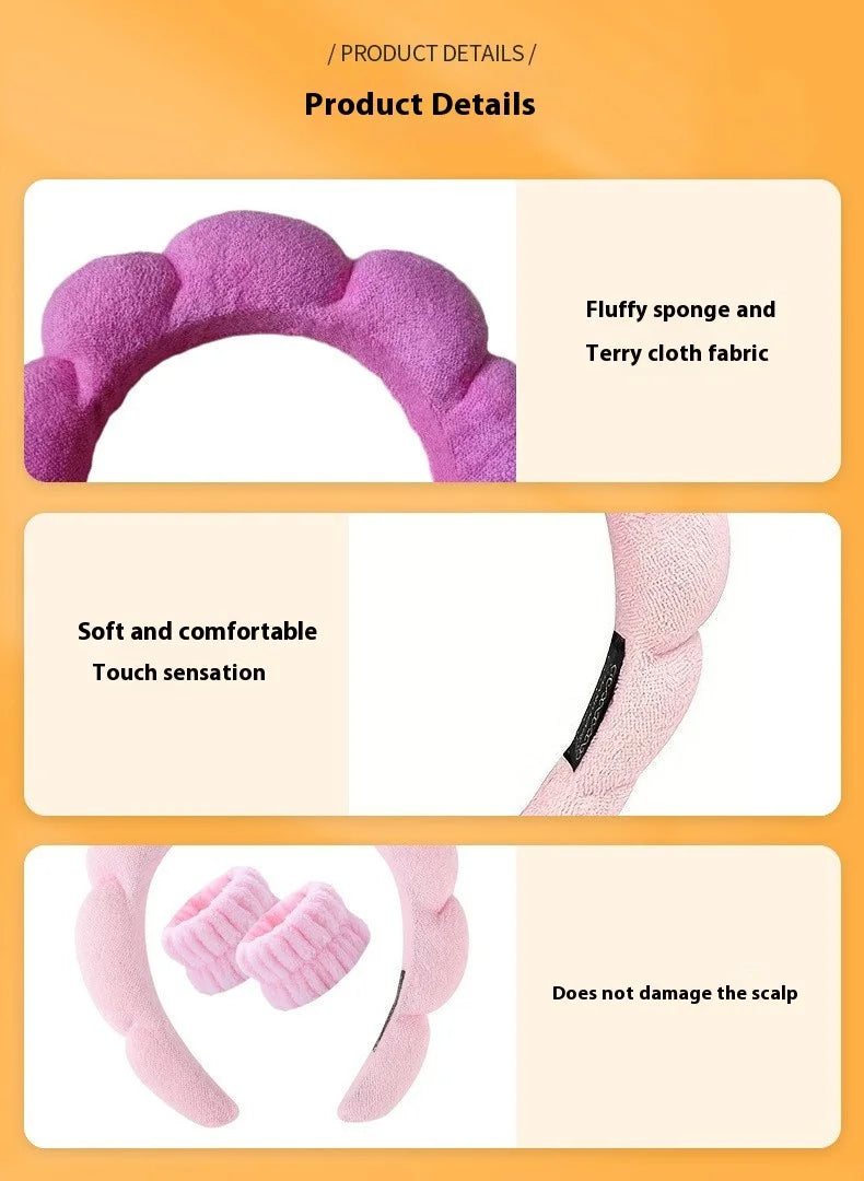3 Piece Luxury Fiber Spa Headband and Wristband Set - Soft and Comfortable - Face Wash, Makeup Women's Hair Accessories Set