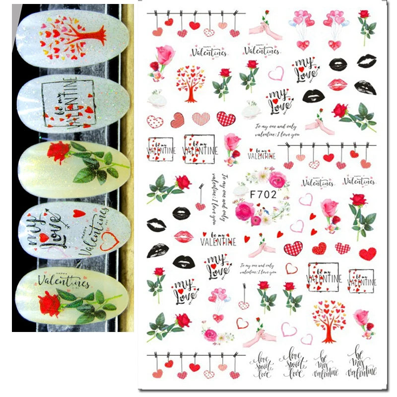 3d Pink Hearts Balloon Valentine Day Love Letters Nail Art Stickers Adhesive Sliders Nail Decals Decoration Manicure Accessories