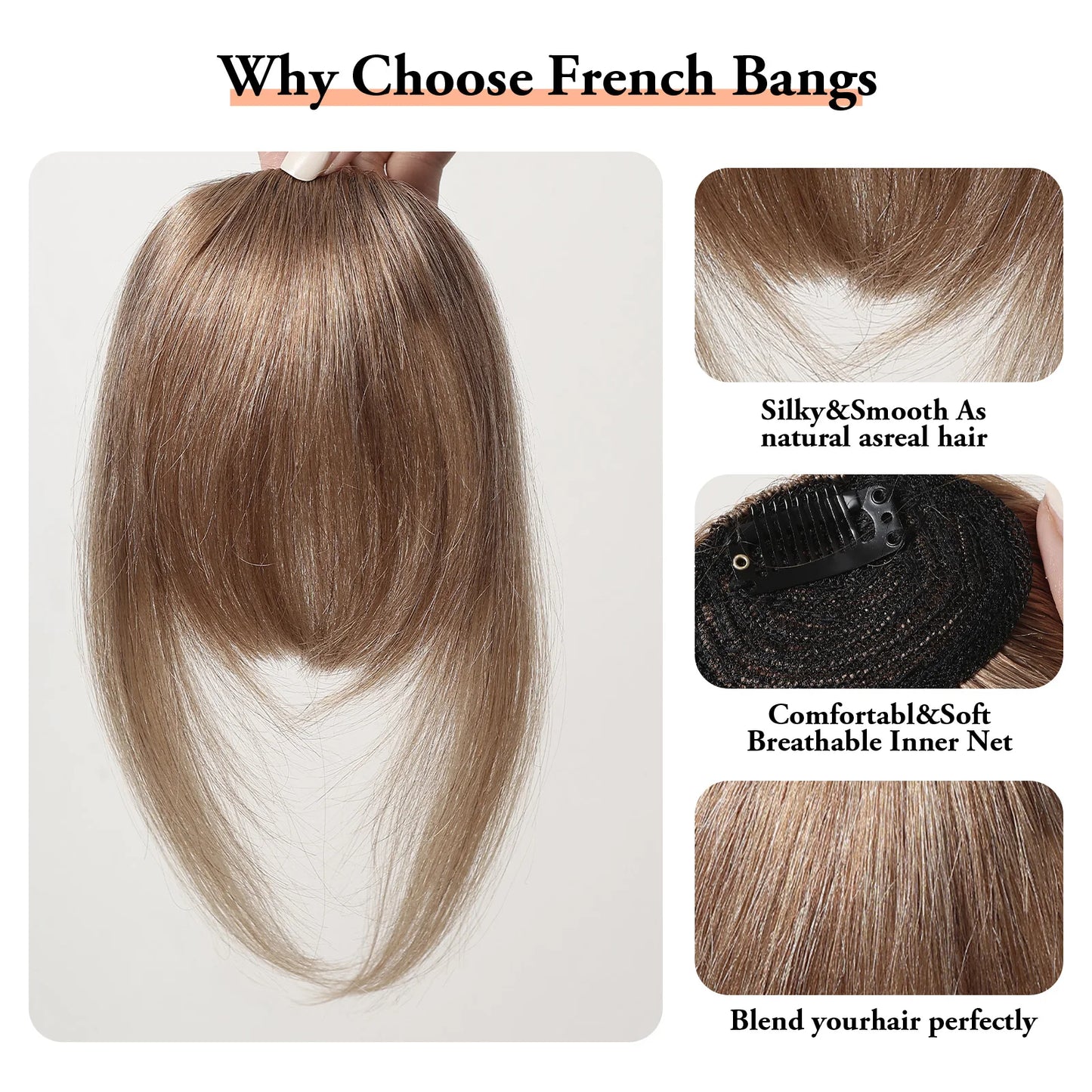 Human Hair Bangs Fringe Hairpieces Blunt Cut Natural Air Bangs Over Head Clip In Hair Extensions Black Brown Remy Hair for Women