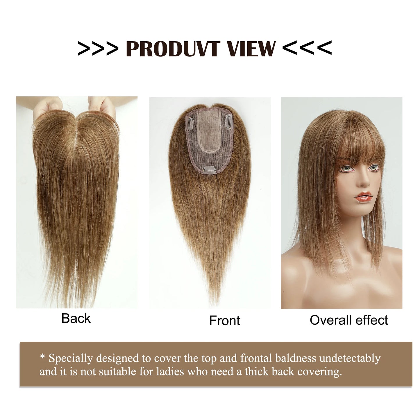 Brown Blonde Ombre 14 Inch Silk Base Human Hair Topper Remy Hair Clip In Top Piece for Women with Bangs Extensions for Thinning