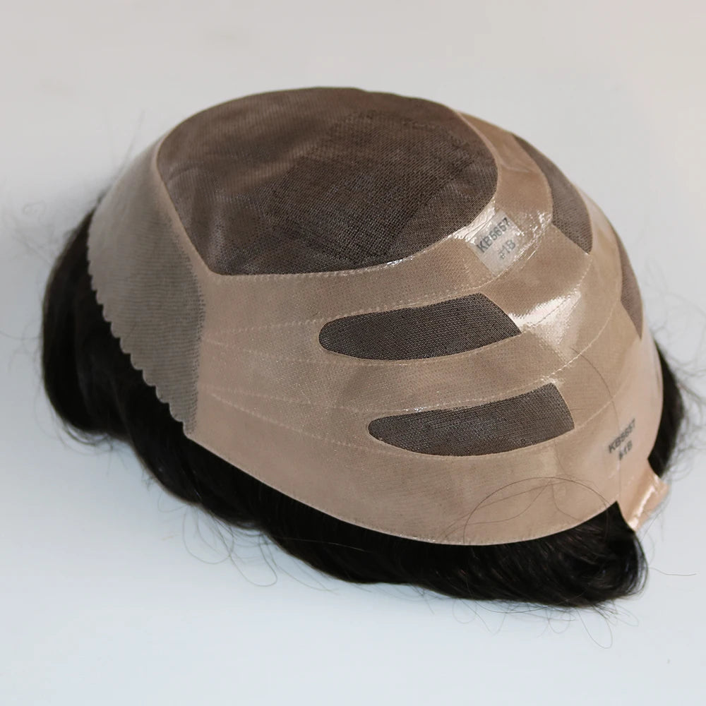 Realistic Men's Toupee Durable NPU Bond Gray Male Human Hair Prosthesis Capillary System Natural Hairline Comfortable Fine Mono