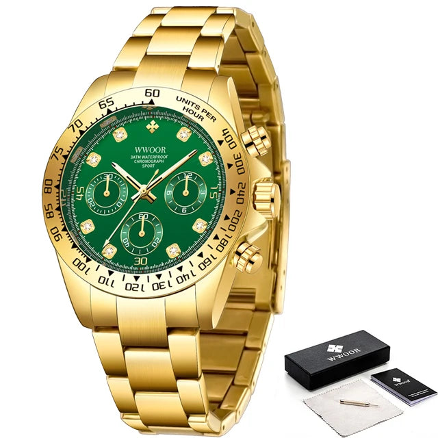 WWOOR 2024 New Mens Watches Top Brand Quartz Japanese Chronograph Stopwatch Waterproof Stainless Wristwatches Relogio Masculino