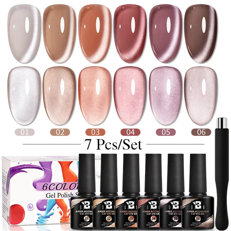 AWStorG 7.5ml Ocean Ripple Cat Eye Gel Kit Shiny Blue Green Glitter Cat Magnetic Gel Nail Polish Soak Off UV Nail Art Varnish