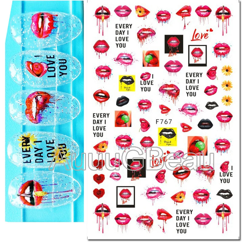 3d Pink Hearts Balloon Valentine Day Love Letters Nail Art Stickers Adhesive Sliders Nail Decals Decoration Manicure Accessories