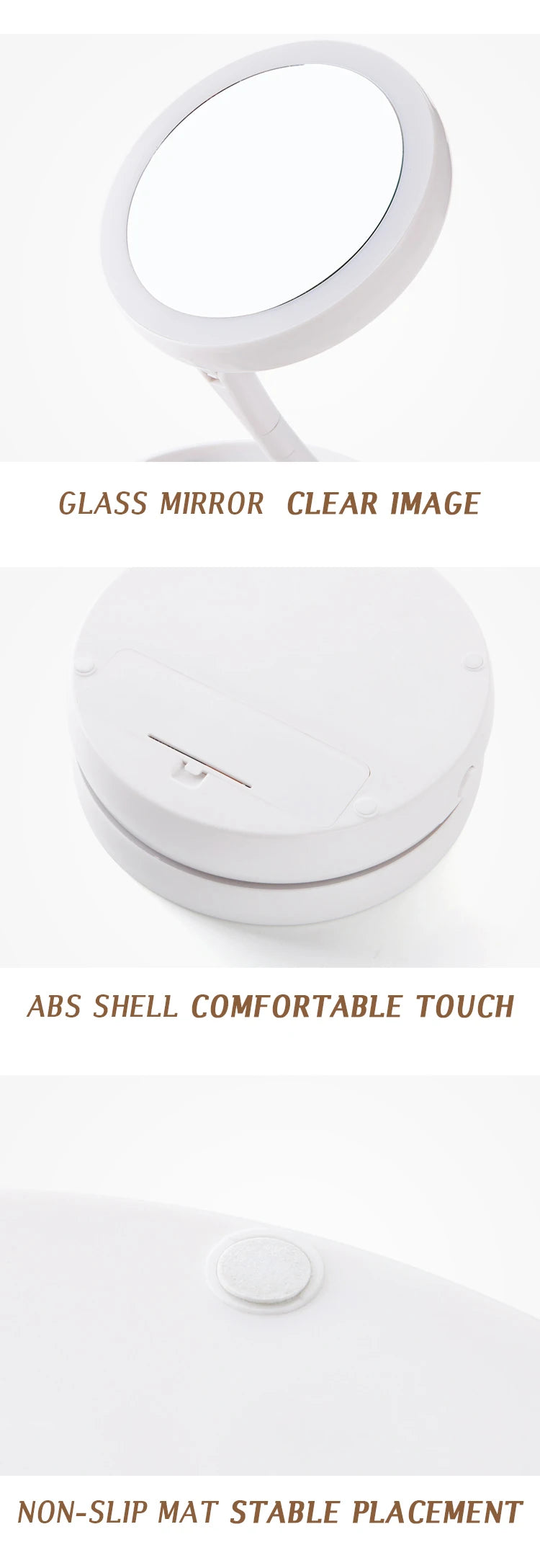 Dry Battery/USB Dual Purpose Double-Sided Mirror LED Makeup Mirror Portable Makeup Mirror Makeup Light With 10XMagnification