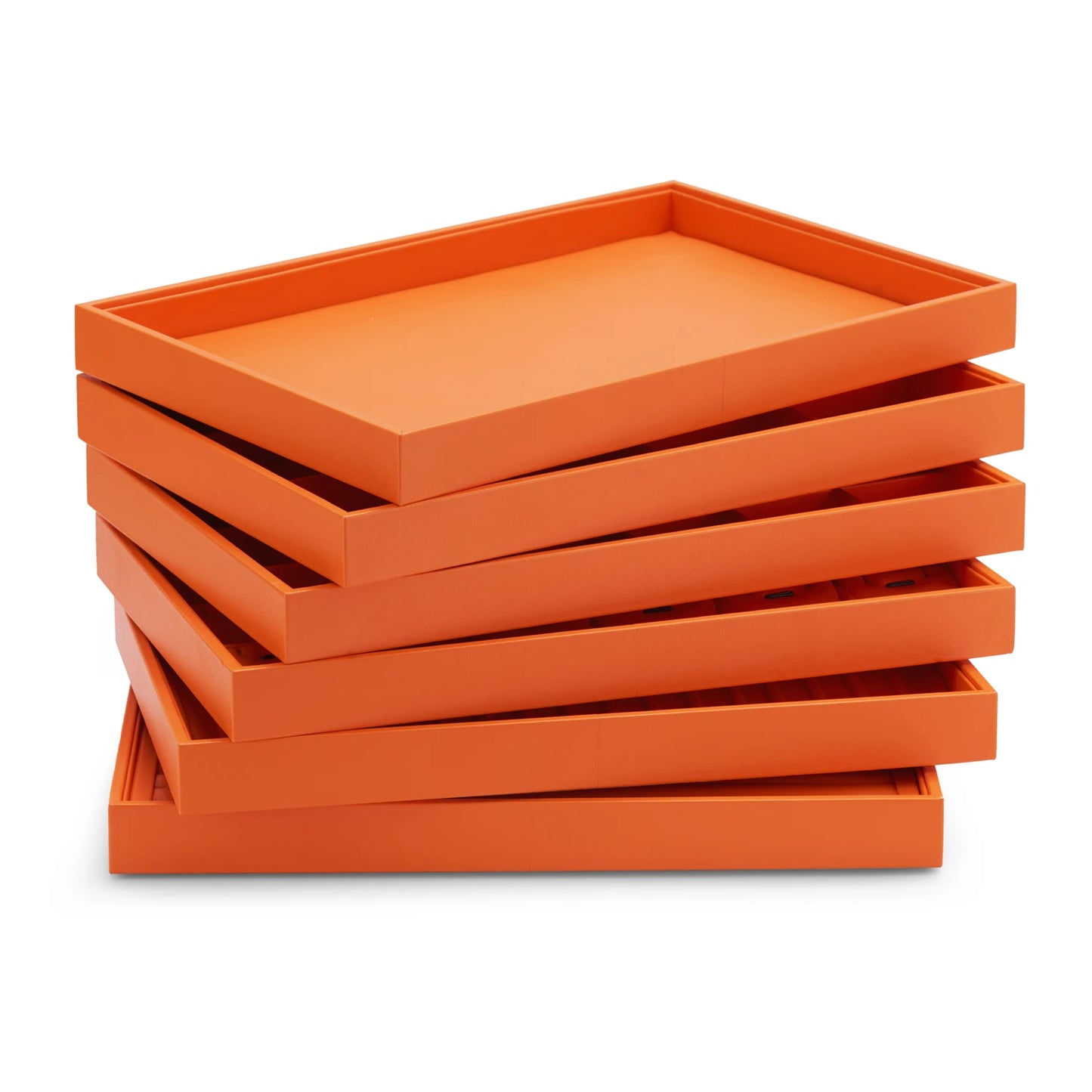 Oirlv New Luxury Orange Leather Stackable Jewelry Tray Jewelry Drawer Organizer Trays Rings Earrings Storage Display Props