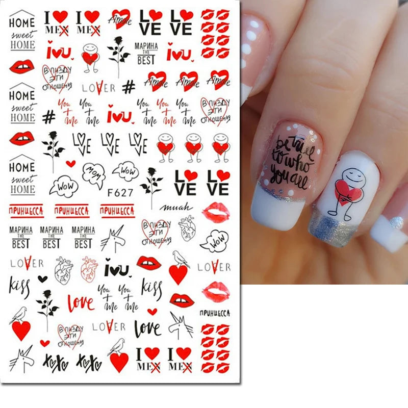 3d Pink Hearts Balloon Valentine Day Love Letters Nail Art Stickers Adhesive Sliders Nail Decals Decoration Manicure Accessories