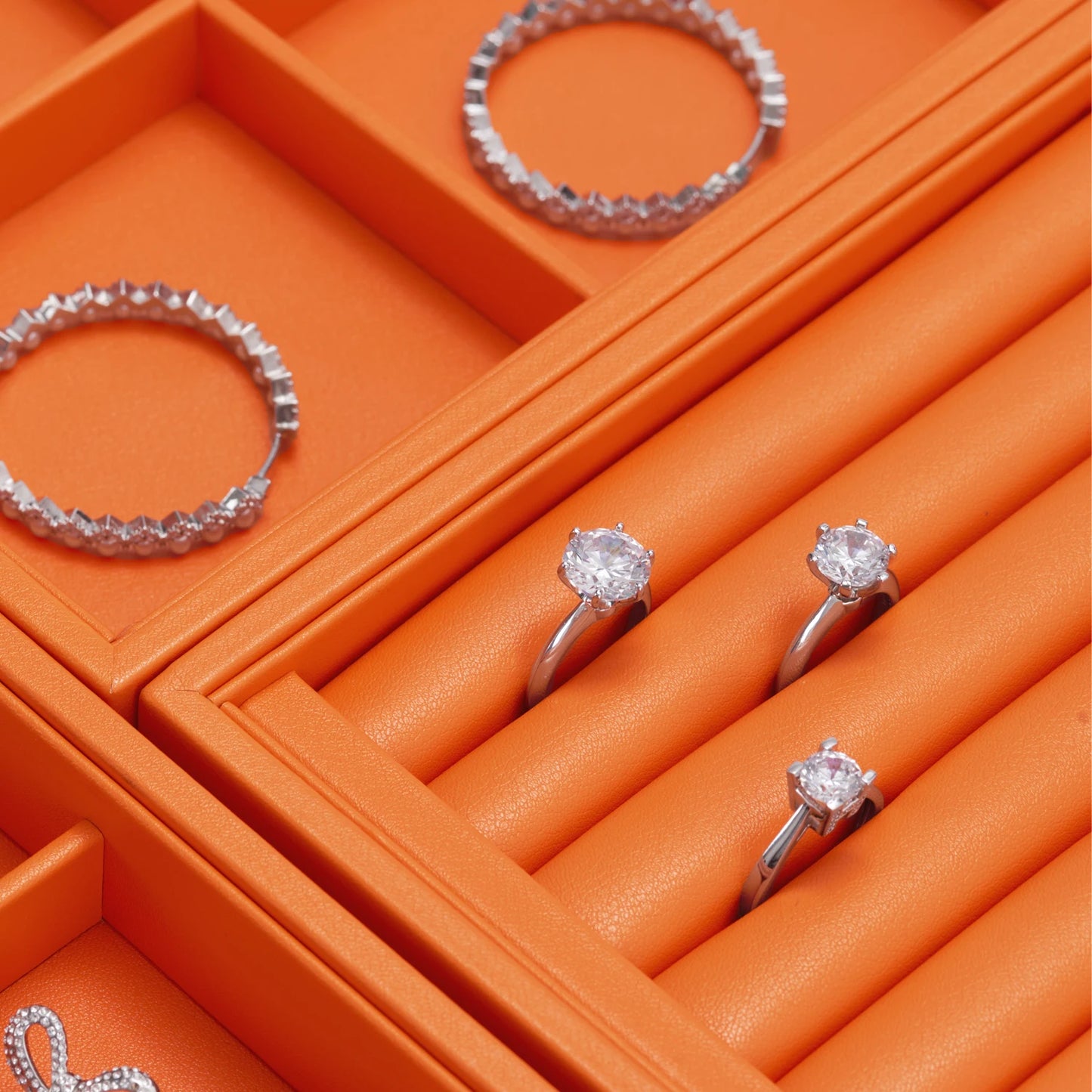 Oirlv New Luxury Orange Leather Stackable Jewelry Tray Jewelry Drawer Organizer Trays Rings Earrings Storage Display Props