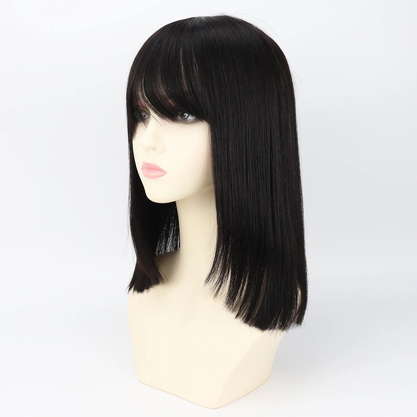 Real Virgin European Human Hair Wig with Bangs 6x6“ Silk Base Wig for Women 22” Bob Hair with PU Around Everyday Wear