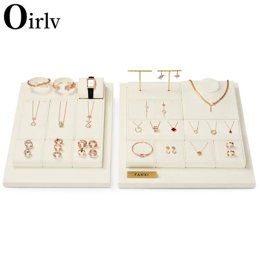 Oirlv Fashion Microfiber Jewelry Display Organizer Props Ring Pendant Necklace Holder Jewelry Rack Display Stand Sets Showcase