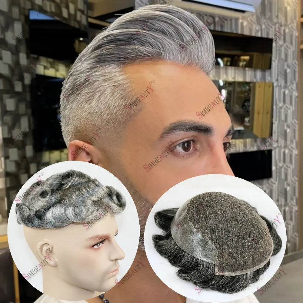 1B20 1B50 Grey Black Hair Breathable Q6 Human Hair Toupee for Men Natural Hairline Bleach Knots Swiss Lace Capillary Prosthesis