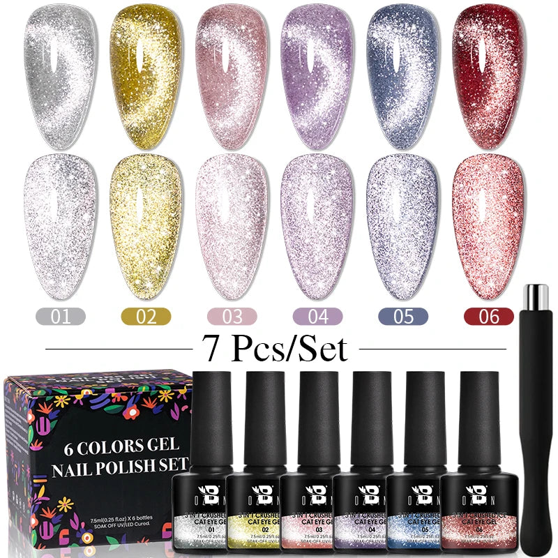 AWStorG 7.5ml Ocean Ripple Cat Eye Gel Kit Shiny Blue Green Glitter Cat Magnetic Gel Nail Polish Soak Off UV Nail Art Varnish