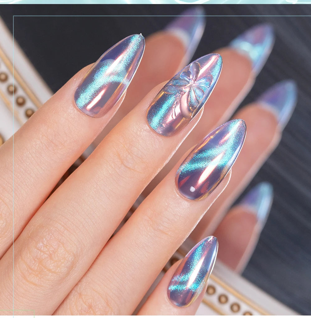 AWStorG 7.5ml Ocean Ripple Cat Eye Gel Kit Shiny Blue Green Glitter Cat Magnetic Gel Nail Polish Soak Off UV Nail Art Varnish