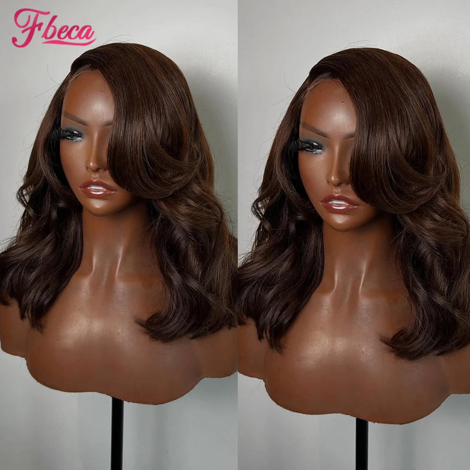 Body Wave Chocolate Brown Human Hair Wig Lace Front 13x6 13x4 HD Frontal Colored Wigs Preplucked For Women 180 Density 12"-18"