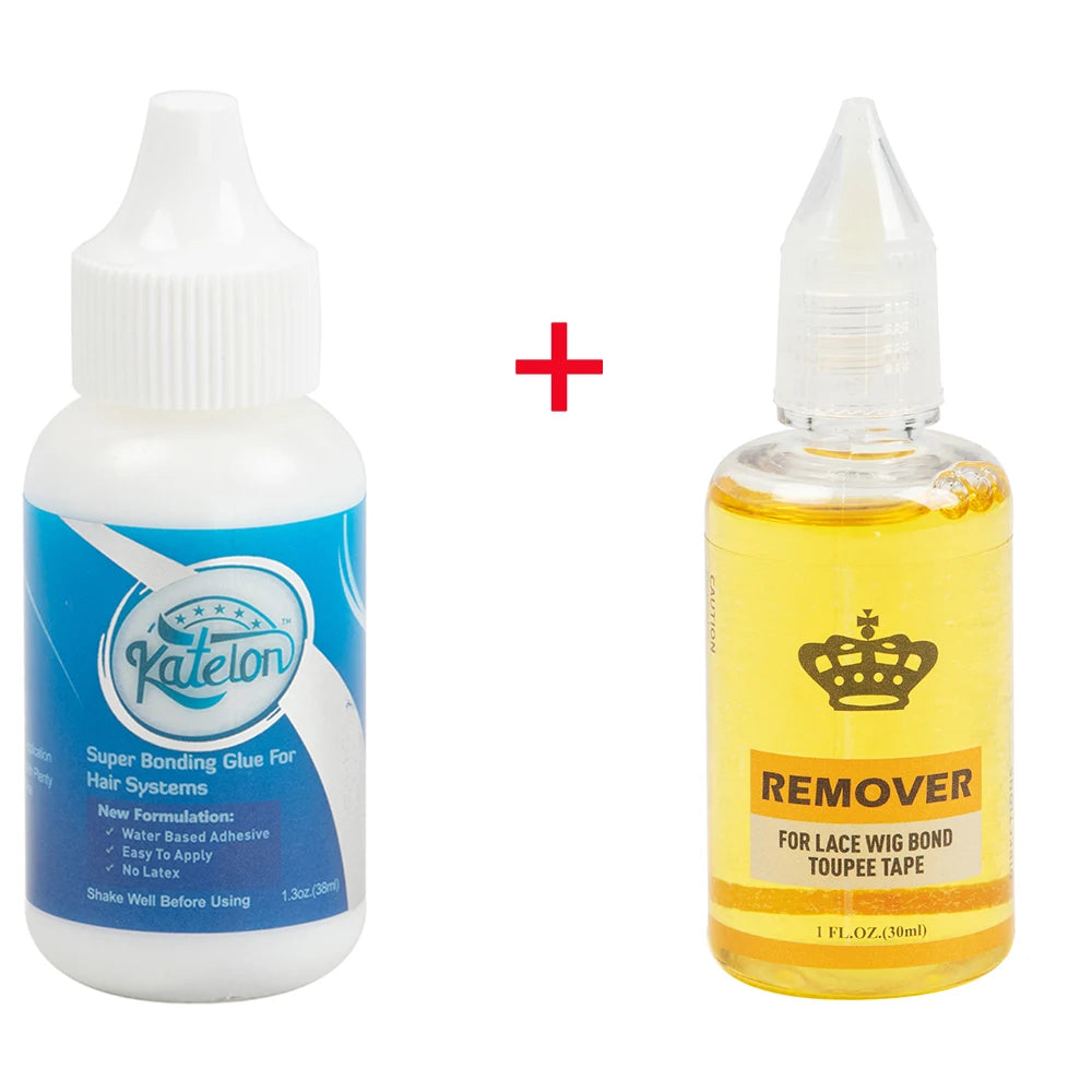Katelon Hair Glue 38ml Toupee lace Wig Professional Invisible Biological Scalp Adhesive Waterproof yellow/white Remover 30ml