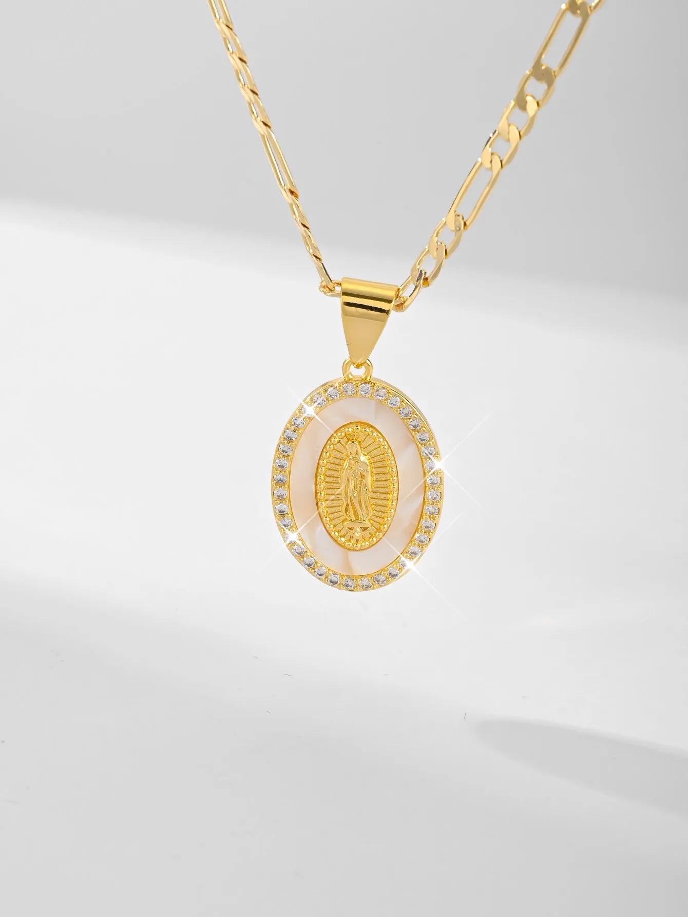 FanSibao women jewelry zircon inlaid enamel Virgin Mary religious pendant necklace suitable for gift giving