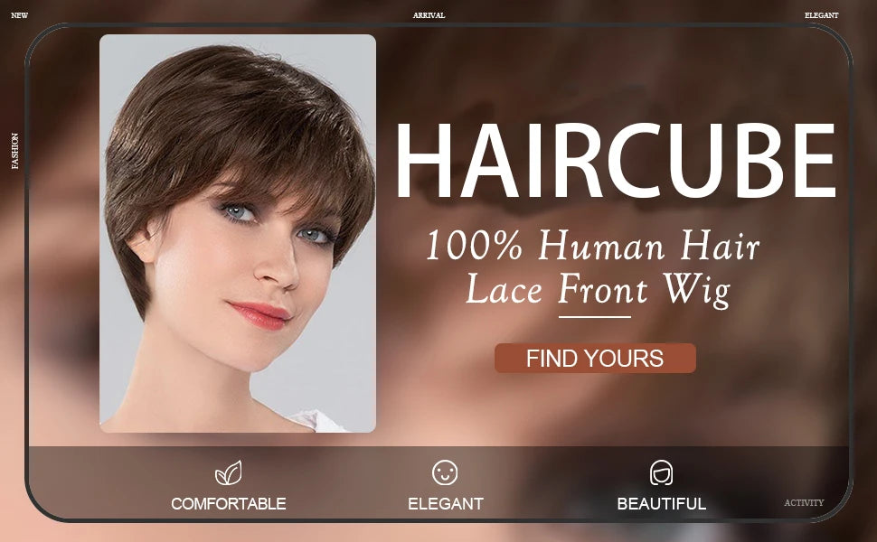 Lace Front Wigs Ombre Light Brown Remy Human Hair Ash Brown Pixie Cut Hairs with Bang Short Straight Wig for Women Bob Human Wig