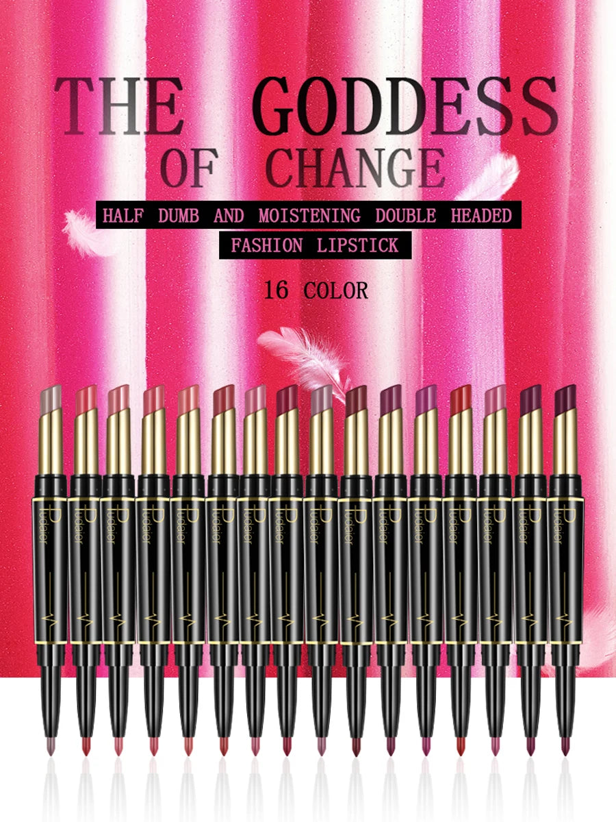 Pudaier Makeup 2 in 1 Matte Lipstick & Lip Liner Nude Lip Stick Pencil Make up Cosmetics Lip Balm Matt Cream Lipbalm Lipliner