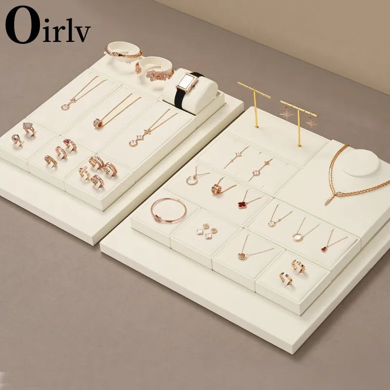Oirlv Fashion Microfiber Jewelry Display Organizer Props Ring Pendant Necklace Holder Jewelry Rack Display Stand Sets Showcase