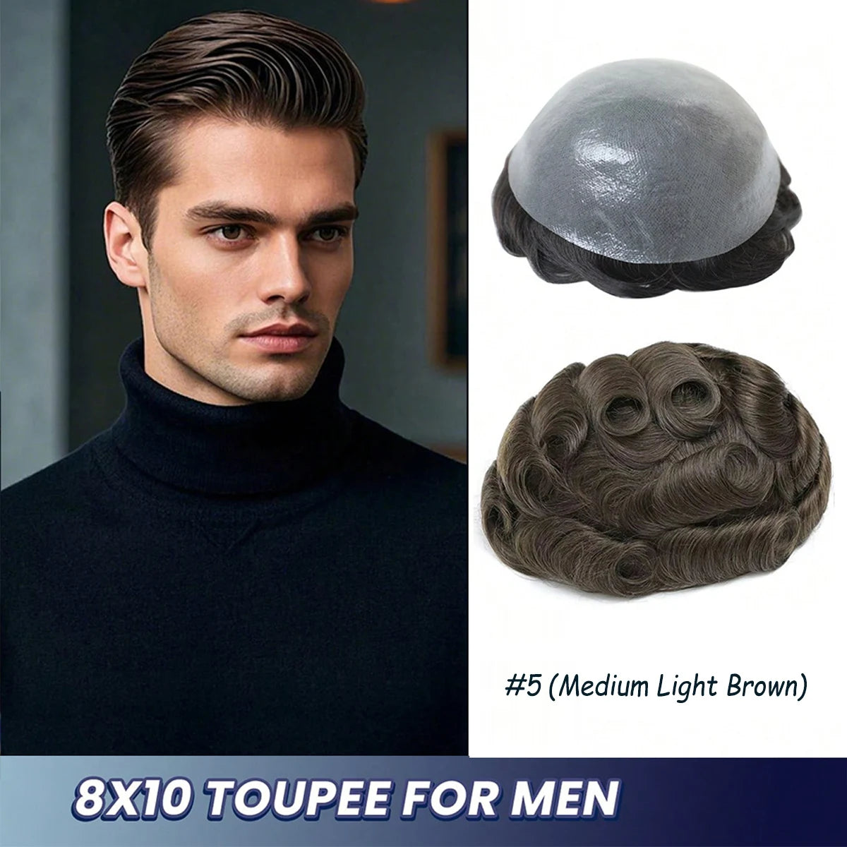 Toupee For Men Ultra-Thin Skin Microskin Male Hair Prosthesis Premier Toupee for Men Men's Wig 100% Natural Human Hair
