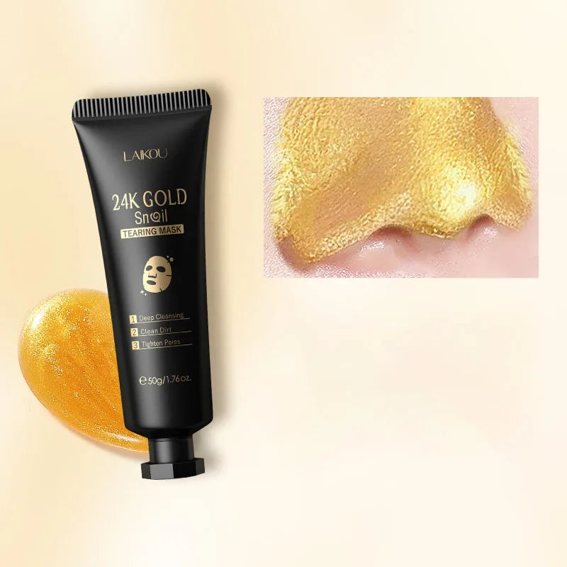 LAIKOU 50/80g 24K Gold Snail Tearing Mask Deep Cleansing Tighten Pores Firming Skin Oil-Control Whitening Moisturizing Skin Care