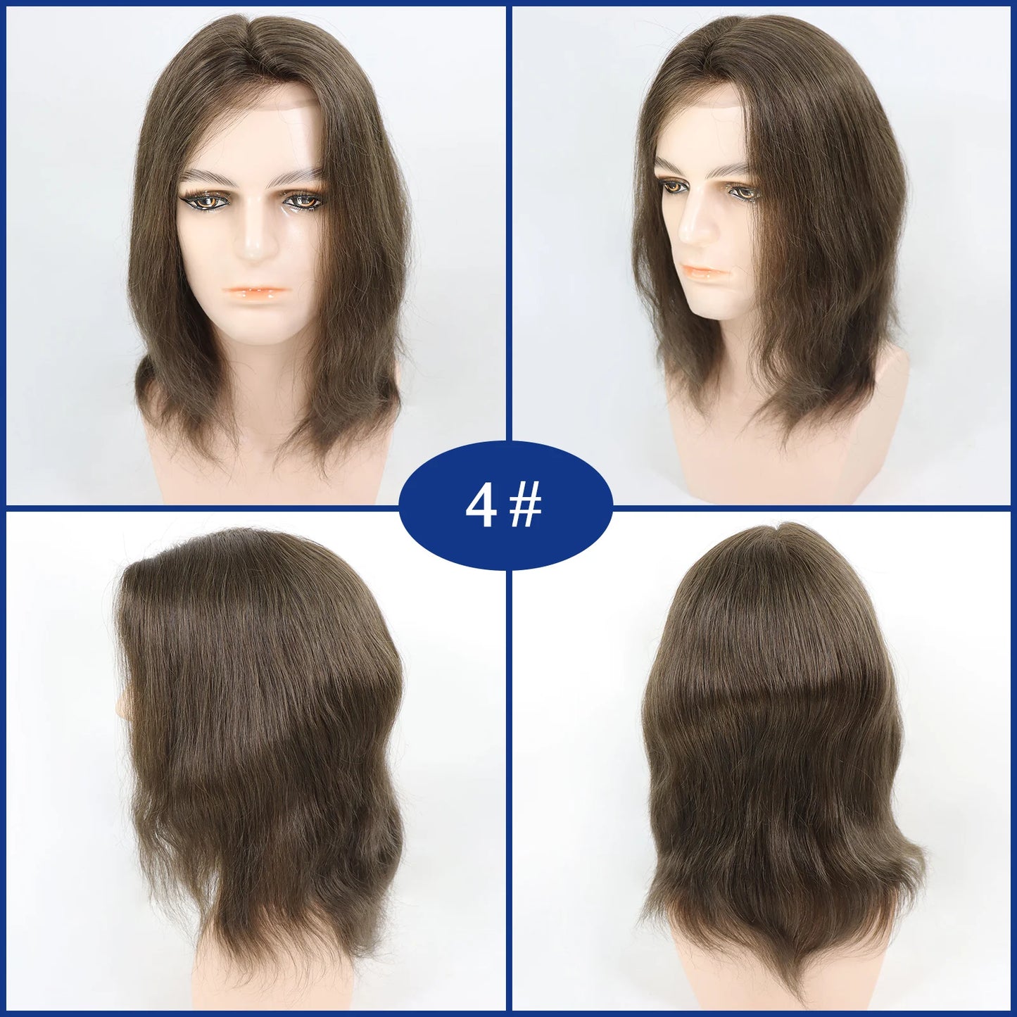 BIO /Full Skin PU Human Hair Men Toupee Blonde Colored 13" Long Straight Human Hair Wigs For Men Replacement Systems Hair Piece