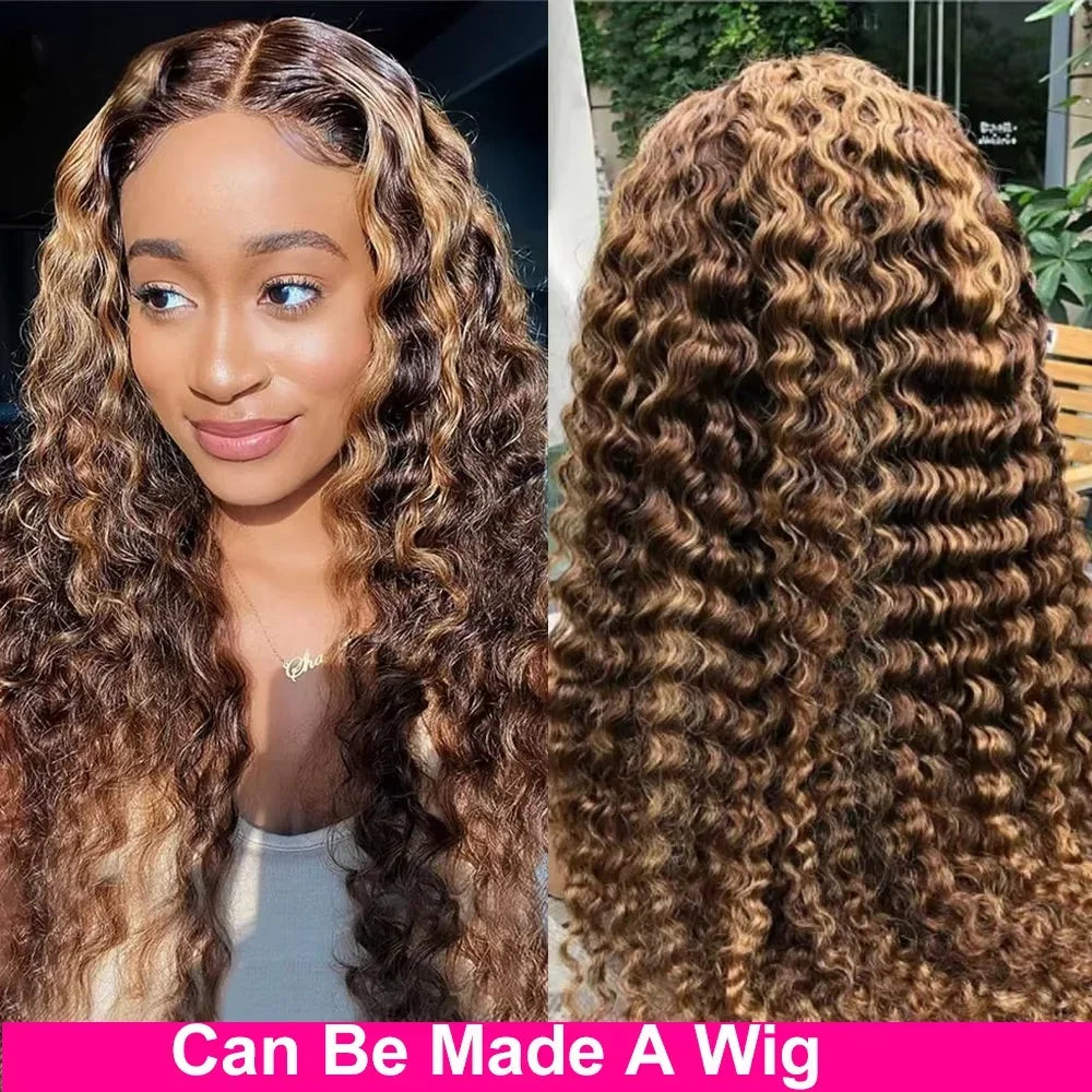 Sleek Highlight P4/27 Jerry Curly Human Hair Weave Bundles Kinky Curly Honey Blonde Brazilian100% Raw Human Hair Bundles