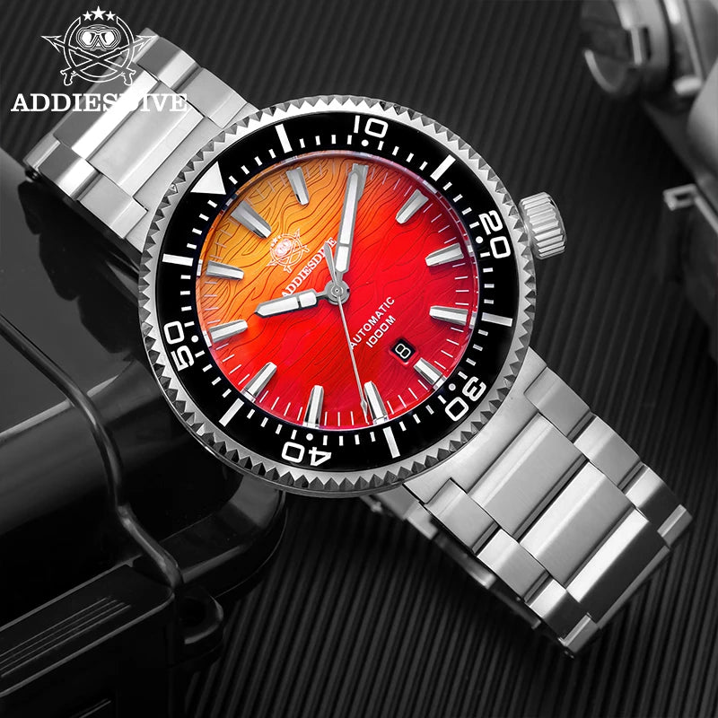 ADDIESDIVE AD2526 Automatic Mechanical Dive Watch Japan 8215 1000M Water Resistant Sapphire Double Dome Ceramic Bezel BGW9