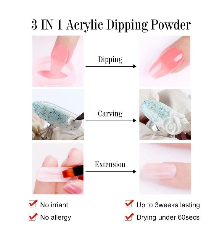 Nails extension Powder Nail salon 3 in 1 Acrylic dip Powder