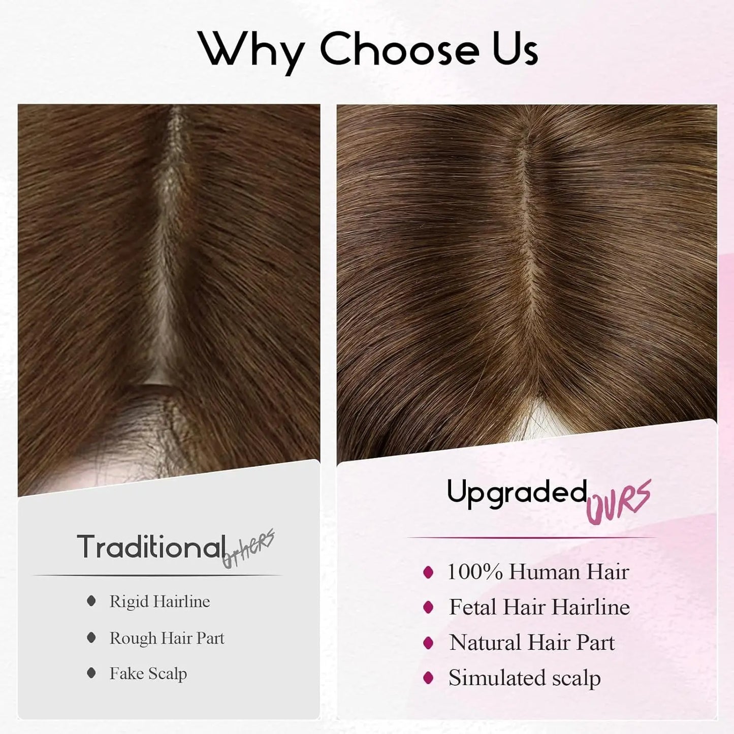 Brown Mixed Blonde Human Hair Topper with Bangs Natural Silk Straight Clip in Hair Extensions for Women with Thinning Hair 12 In