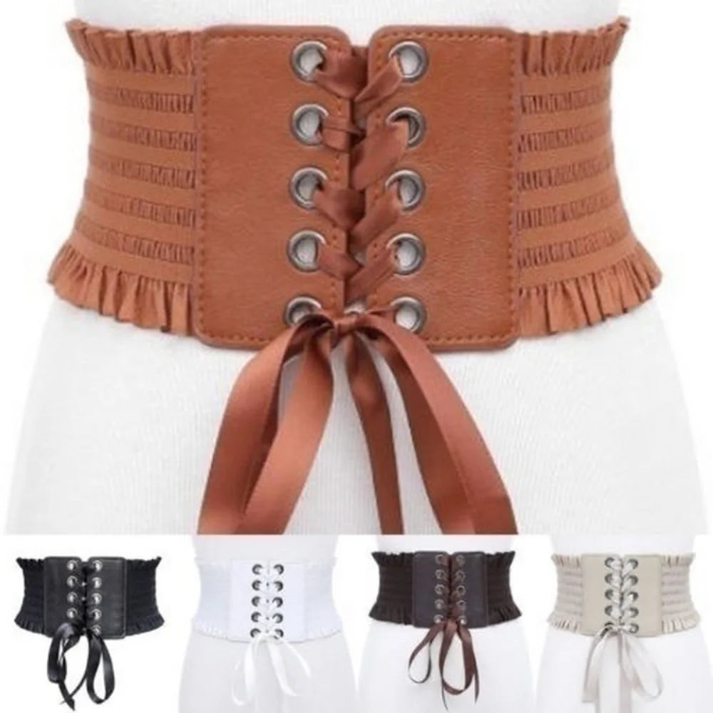 1 Pcs Elastic Belts For Woman Stretch Wide Belt Tassels Elastic Buckle Wide Dress Corset Waistband Women's High Waist Belt