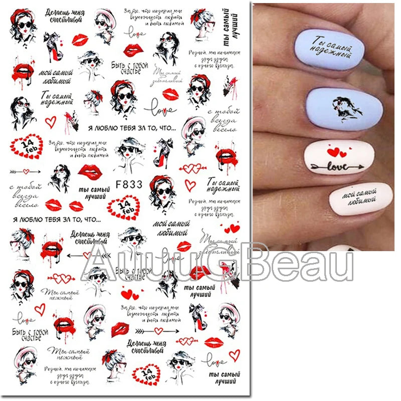 3d Pink Hearts Balloon Valentine Day Love Letters Nail Art Stickers Adhesive Sliders Nail Decals Decoration Manicure Accessories