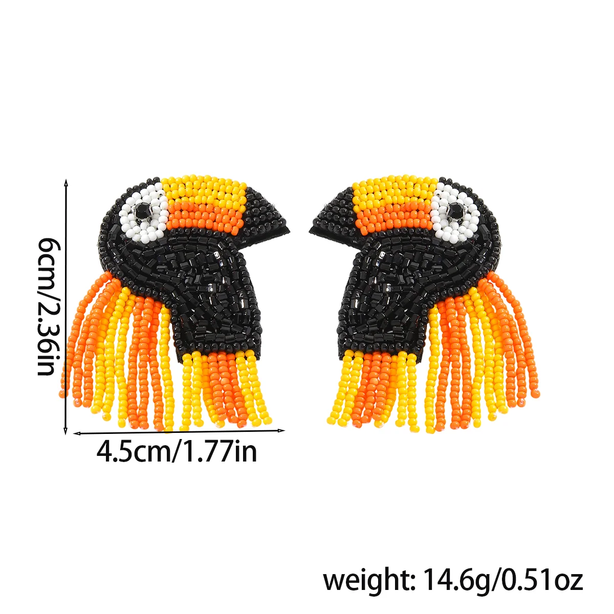 ZAA Exaggerated Rice Beads Bird Dangle Earrings For Women Bohemia Handmade Beaded Tassel Charm Earrings Orange Halloween Jewelry