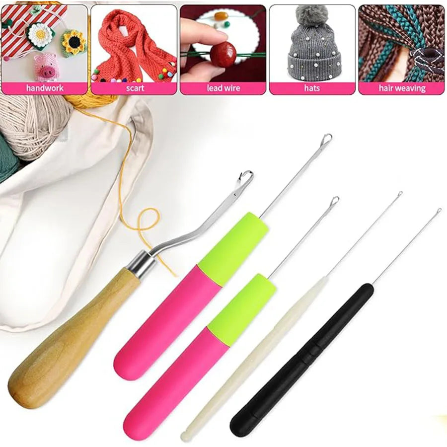 9 Pcs Bent Latch Hook Set Crochet Needle Dreadlocks Tool Knitting Crochet Hooks Hair Extensions Tool for Braiding