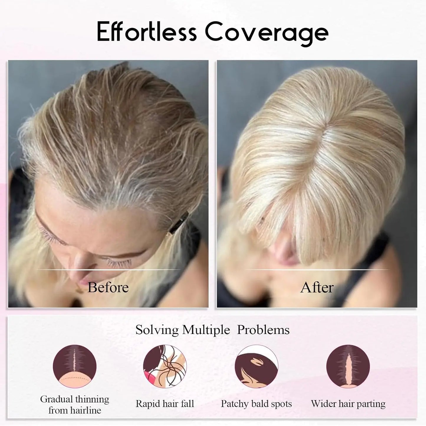 Brown Mixed Blonde Human Hair Topper with Bangs Natural Silk Straight Clip in Hair Extensions for Women with Thinning Hair 12 In