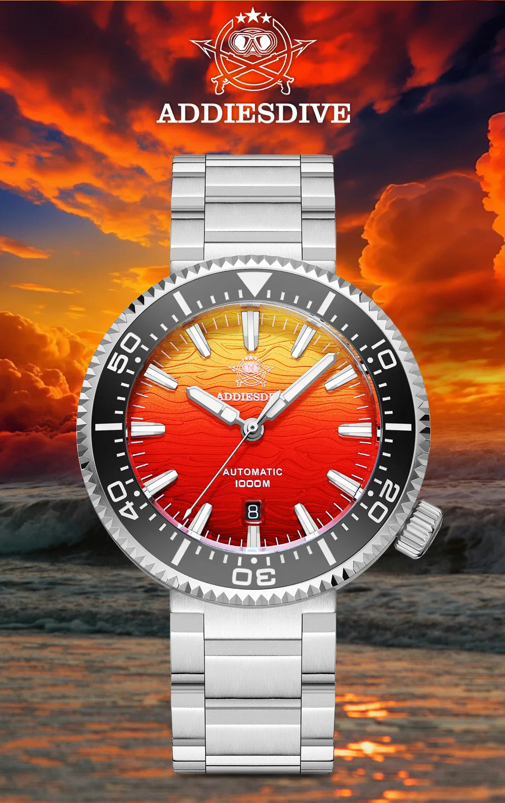 ADDIESDIVE AD2526 Automatic Mechanical Dive Watch Japan 8215 1000M Water Resistant Sapphire Double Dome Ceramic Bezel BGW9