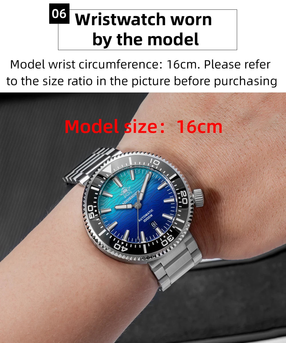 ADDIESDIVE AD2526 Automatic Mechanical Dive Watch Japan 8215 1000M Water Resistant Sapphire Double Dome Ceramic Bezel BGW9