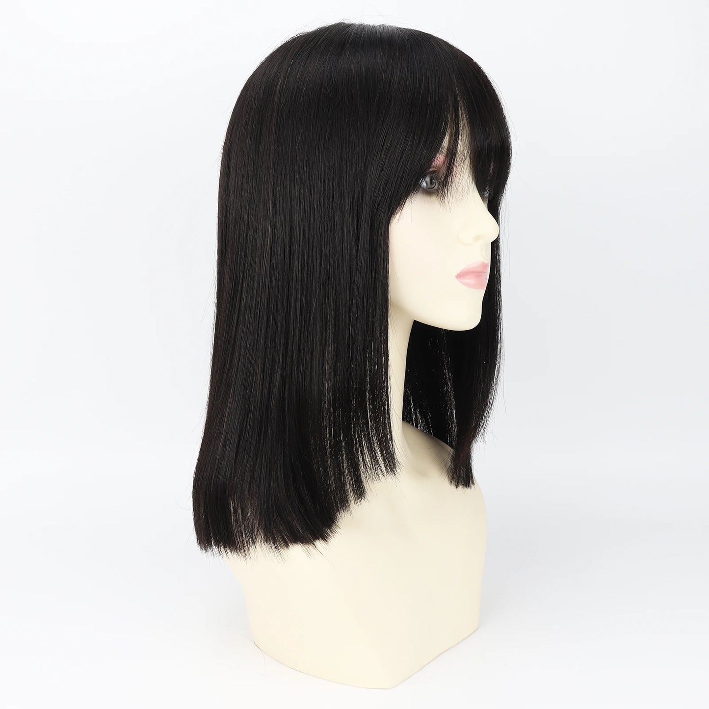 Real Virgin European Human Hair Wig with Bangs 6x6“ Silk Base Wig for Women 22” Bob Hair with PU Around Everyday Wear