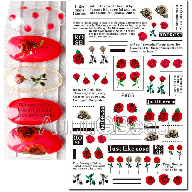 3d Pink Hearts Balloon Valentine Day Love Letters Nail Art Stickers Adhesive Sliders Nail Decals Decoration Manicure Accessories