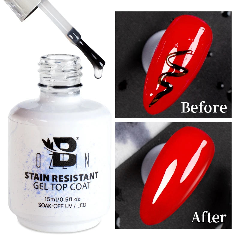 NEW Stain Resistant Gel Top Coat Gel Nail Polish UV Diamond Topcoat No Wipe Sealer Gel Finish Manicure Nail Art Salon Quality