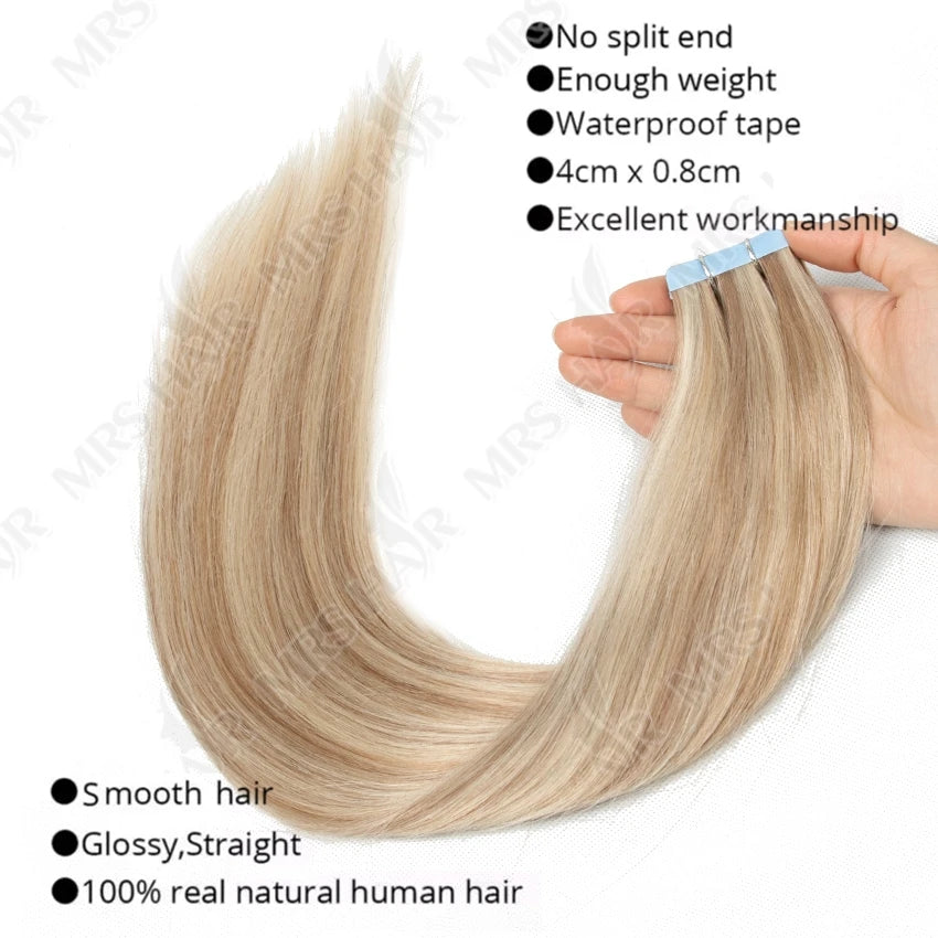 Tape in Human Hair Extensions Brown Seamless Tape in Hair Extensions Skin Weft PU Tape On Hair 12"-24" Machine Remy Tape ins