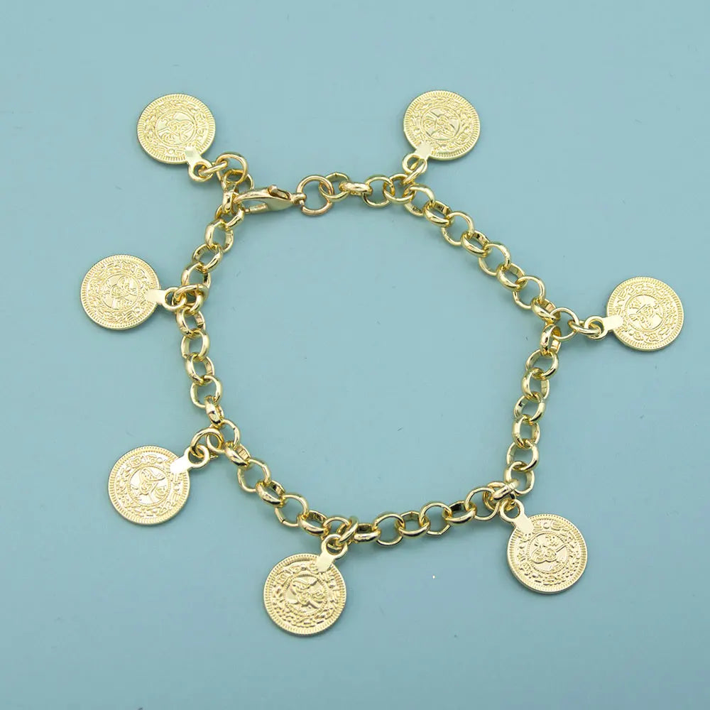 Neovisson Fashion Style Gold Color Coin Bracelet Chain Elegent Bridal Wedding Jewelry Ladies Favorite Gift Accessorie