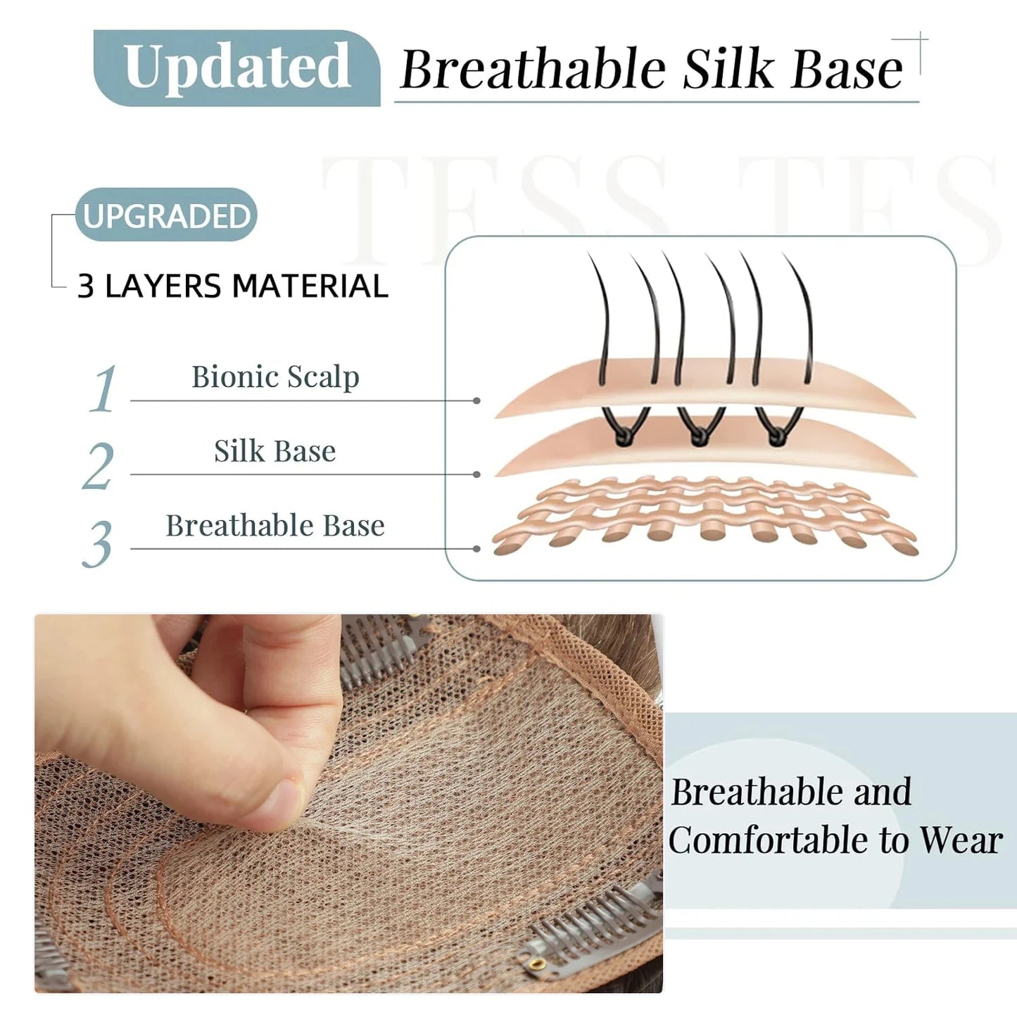 Brown Blonde Ombre 14 Inch Silk Base Human Hair Topper Remy Hair Clip In Top Piece for Women with Bangs Extensions for Thinning