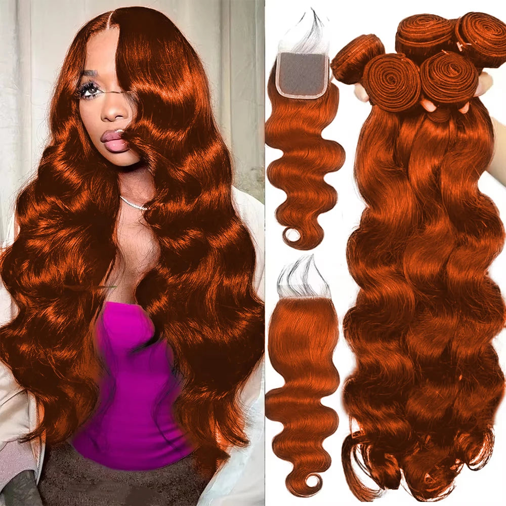 #350 Ginger Orange Body Wave Bundle - 13x4 HD Lace Closure & Bundles